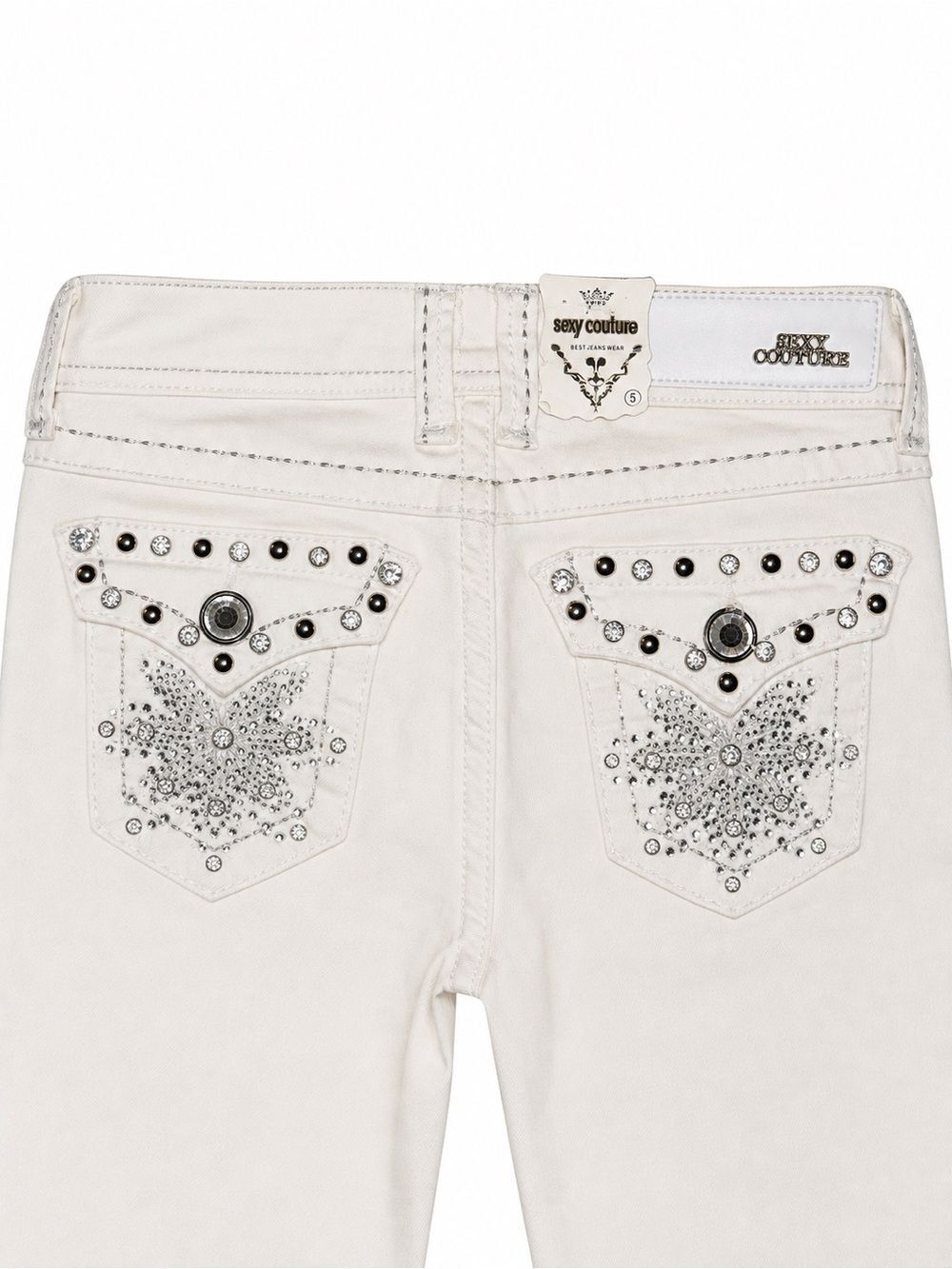 NWT Sexy Couture Ivory Rhinestone Butterfly Bootcut Jeans Size 5 Y2K Western